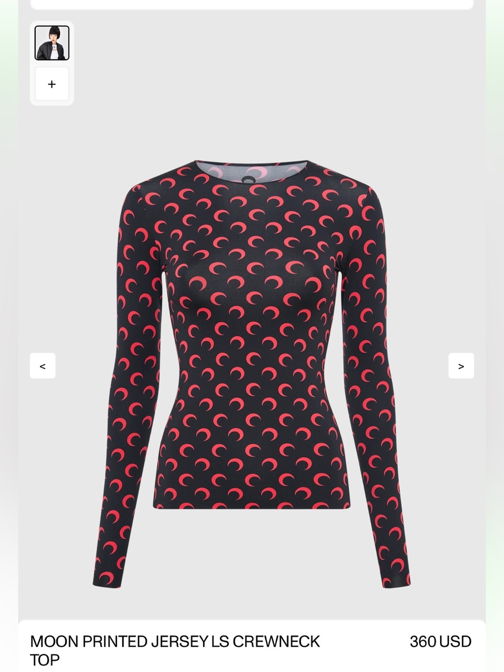 Marine Serre Black Long-Sleeve Jersey with Pink Crescent Moon Print